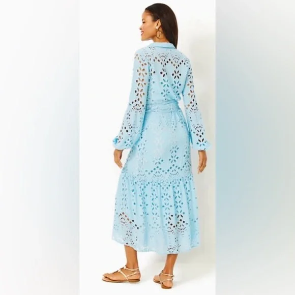 Lilly Pulitzer Zia Eyelet Midi Shirtdress Blue size 8 ❤️‍🔥RARE ❤️‍🔥